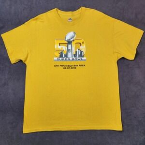 Super Bowl 50 San Francisco Bay Area T Shirt Majestic Mens XL Yellow Graphic Tee